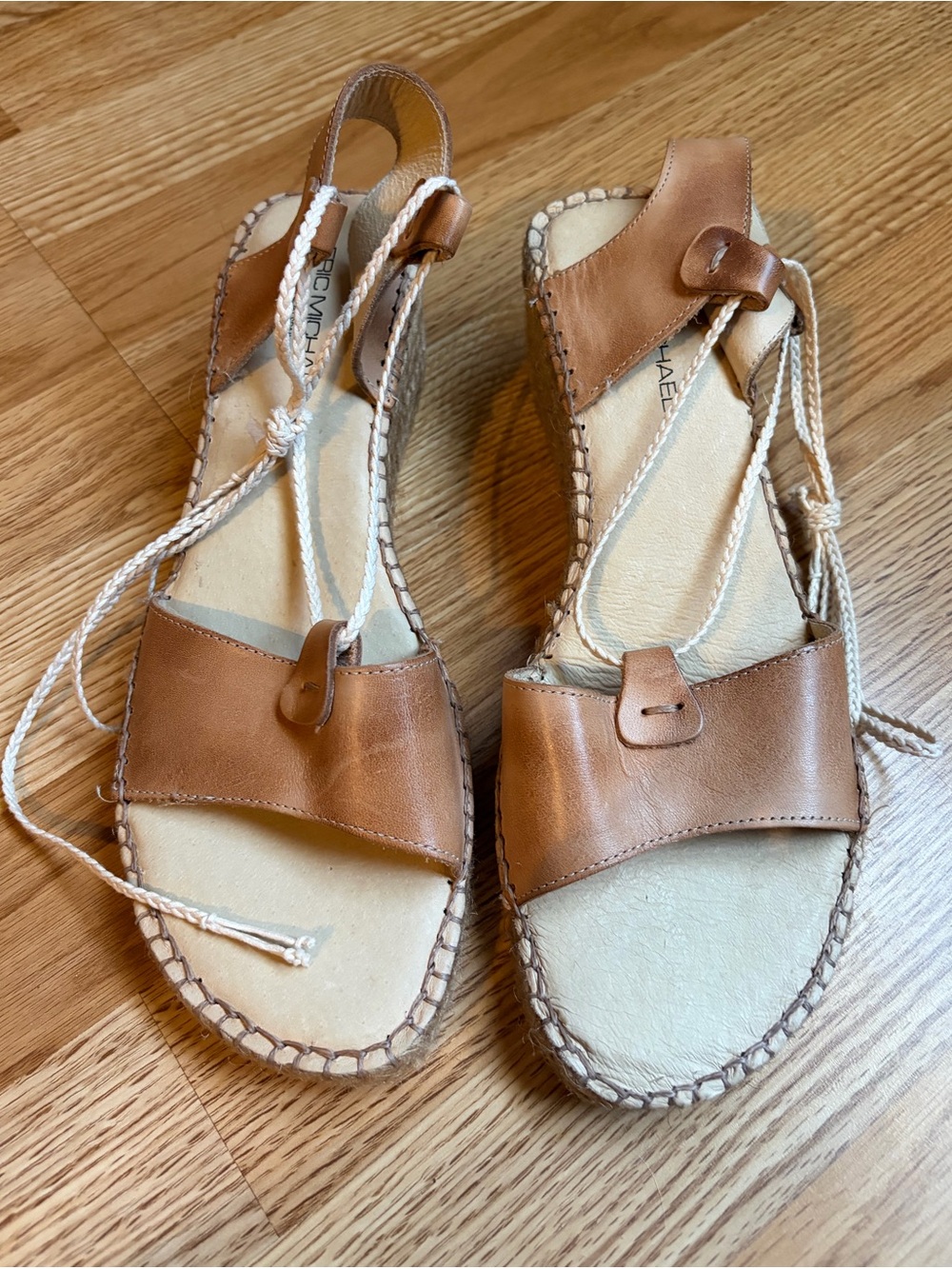 Eric Michael Leather Espadrille Wedge Sandals Brown Strappy 41 US 9.5-10